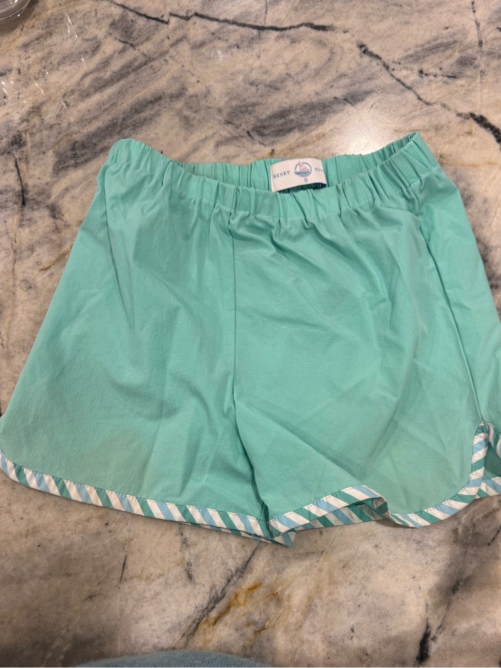 Henry Duvall Mint Green Elastic-Waist Athletic Shorts with Striped Hem